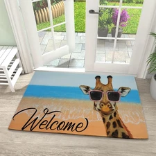 Welcome Mats Retro Cute Giraffe Indoor Front Door Mats for Home Entrance, Sup...