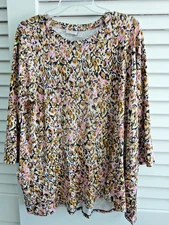 LOGO Lori Goldstein ~ 1X ~ Rayon 230 ~ 3/4 Sleeve Peplum Top QVC  A292319 Black