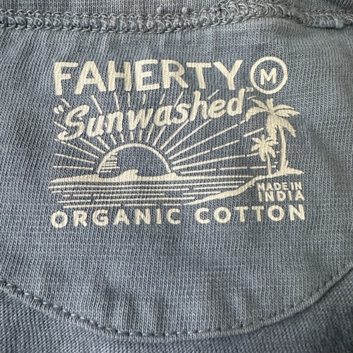 Faherty Sunwashed T-Shirt Mens Medium Blue Pink Striped 100% Organic Cotton Tee - Picture 6 of 10