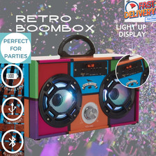 Retro Enhancedaudio Min Bluetooth Boombox W/led Speakers Usb Rechargeable Party