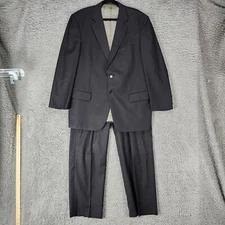 Tallia Uomo 2 Piece Suit Mens 44R 40x32 Black Long Sleeve Jacket Mid Rise Pants