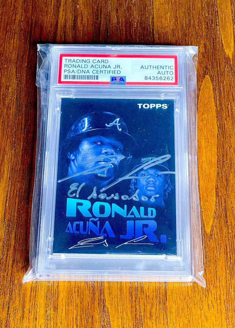 Ronald Acuna Jr. 2021 Topps Project70⚾⚾PSA/DNA CERT. AUTO⚾'El Abusador' Inscprt.