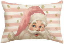 Pink Santa Claus Stripes Throw Pillow Cover, 12 X 20 Inch Pink Christmas Cushion