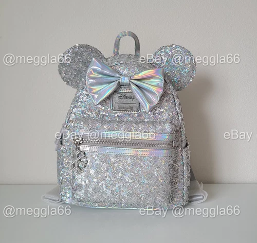 NWT Loungefly Disney / LASR Silver Sequin  Minnie Mouse Mini Backpack