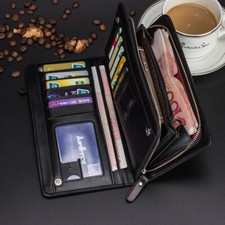Large Capacity Mens Leather Long Wallet Clutch Bifold Card Holder Purse Handbag
