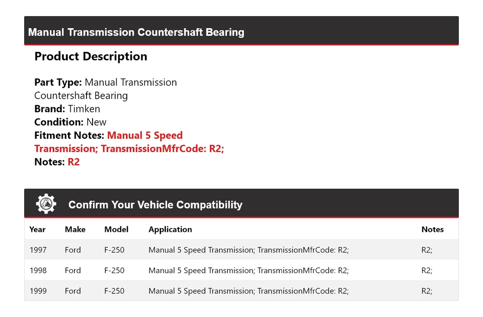 Rolamento de contraeixo de transmissão manual Ford F-250 Timken 1998 para 1997-1999 - Imagem 2 de 4
