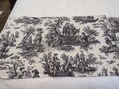 WAVERLY Black & Ivory COUNTRY LIFE Toile Custom Made King Size Pillow Shams EUC