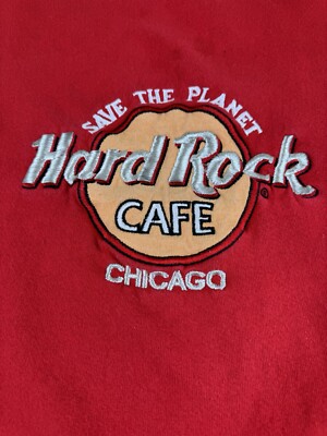 美品90s Hard Rock Cafe Chicagoスウェット XL レッド 古着 90s USA製 Hard Rock Cafe 「CHICAGO」 ハードロック スウェット