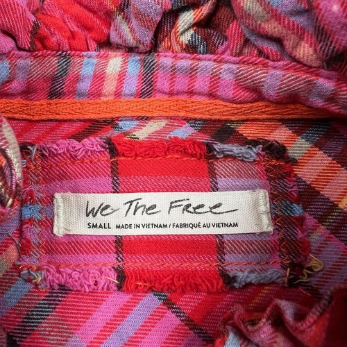 Free People Emily Plaid Cropped Button Up Shirt Womens Size S Small Pink Red NEW - Picture 8 of 10
