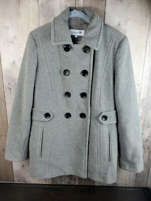 CALVIN KLEIN Women's Size Wool Blend Trench Coat Gray Warm Button Closure 