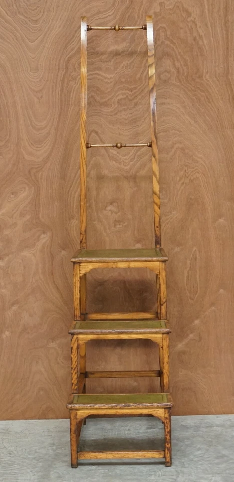 STUNNING ANTIQUE CIRCA 1810 GEORGE III ELM & LEATHER LIBRARY STEPS GEORGIAN HOME - Image 2 of 4