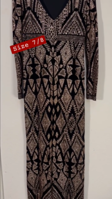 jump apparel black and gold dress Adrianna Papell Metallic Lace Sheath Dress With Bell Sleeves main image 1