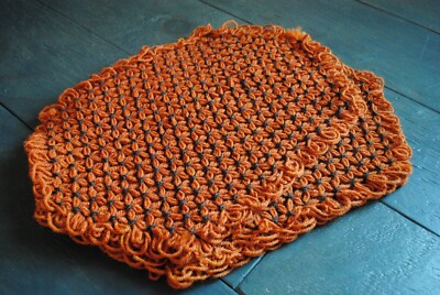 Vintage Mid Century Modern 60 s 70 s Crochet Hand Knit Daisy Placemats Set Of 2