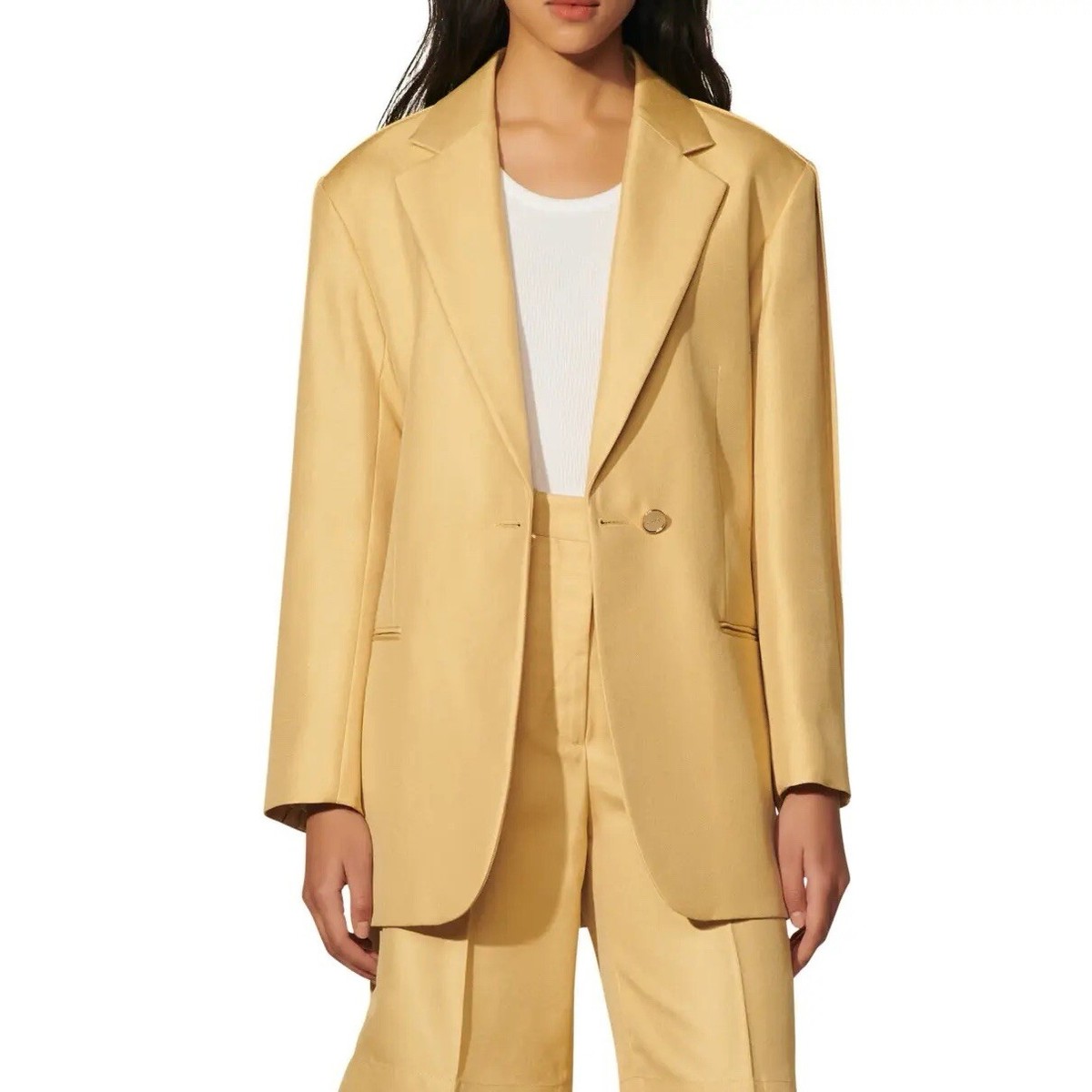 SANDRO PARIS BEIGE WOMEN'S BLAZER SIZE 42 XL GOLD BUTTON