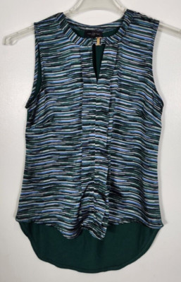 The Limited Women's Size Small Green Blue Blouse Top Sleeveless Keyhole Neckline