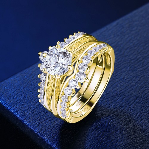 Anillos de compromiso potenciadores de anillos de boda para mujer circonita cúbica plata esterlina oro - Imagen 1 de 28