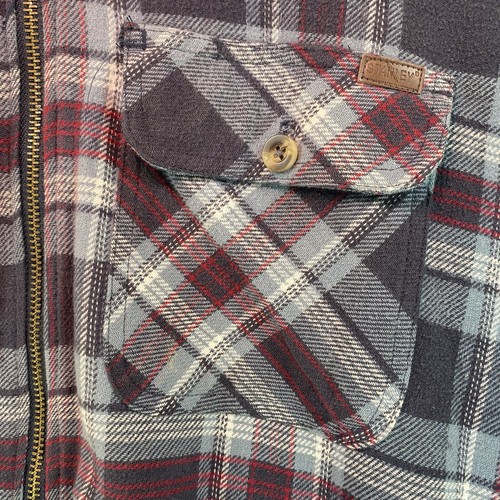 Stanley Flannel Jacket Mens XXL Gray Black White Sherpa Plaid Hooded Shacket Zip - Picture 3 of 12