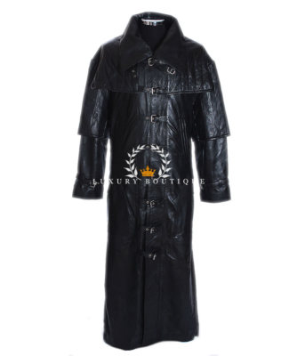 Van Helsing Schwarz Herren Ganzmantel Gothic Echt Lammleder Ledermantel