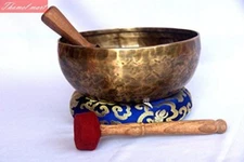 9"Throat Chakra Old Tibetan Singing Bowl,massive mater healingsinging bowl Nepal