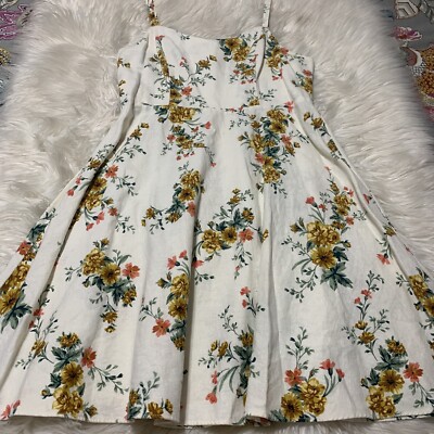 Old Navy Womens Cami Sun Dress Floral Linen Blend Smocked Back Beige Medium  | eBay