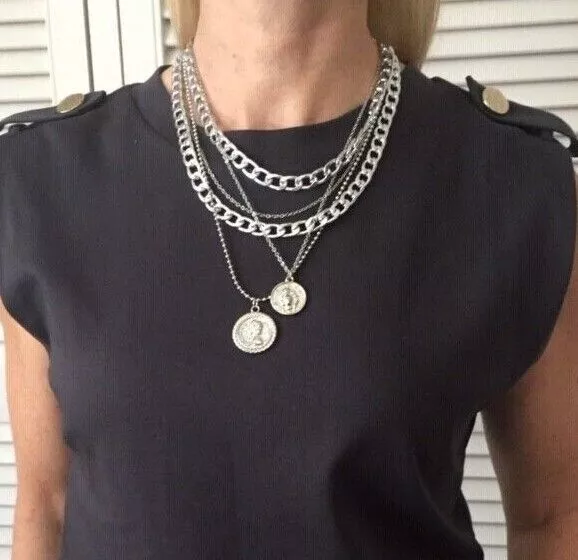 Silver or Gold Multi Layer Chunky Chain Statement Hip Hop Necklace