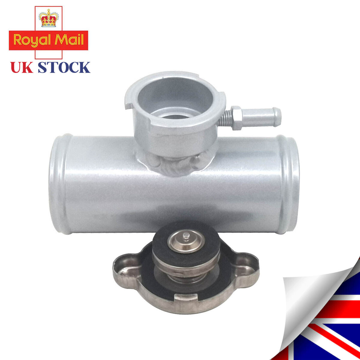 Universal 35mm Aluminum Inline Radiator Hose Filler Neck With Cap Silver Apollo Racing