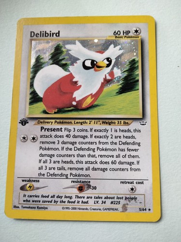 Pokemon Delibird 5/64 1st Edition Rare Holo Neo Revelation WOTC English 