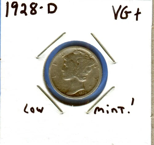 W@W 1928-d MERCURY DIME !!!! ( Lower Mintage !!!! )  VG+  !!!!!