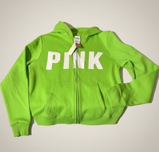 Victoria's Secret PINK Neon Green Full-Zip Hoodie - White Logo - Small