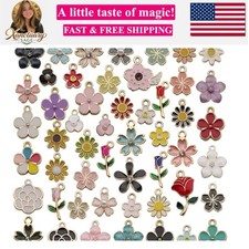 100 Pcs Assorted Gold Plated Mixed Enamel Flower Charms for Jewelry Making Ne...