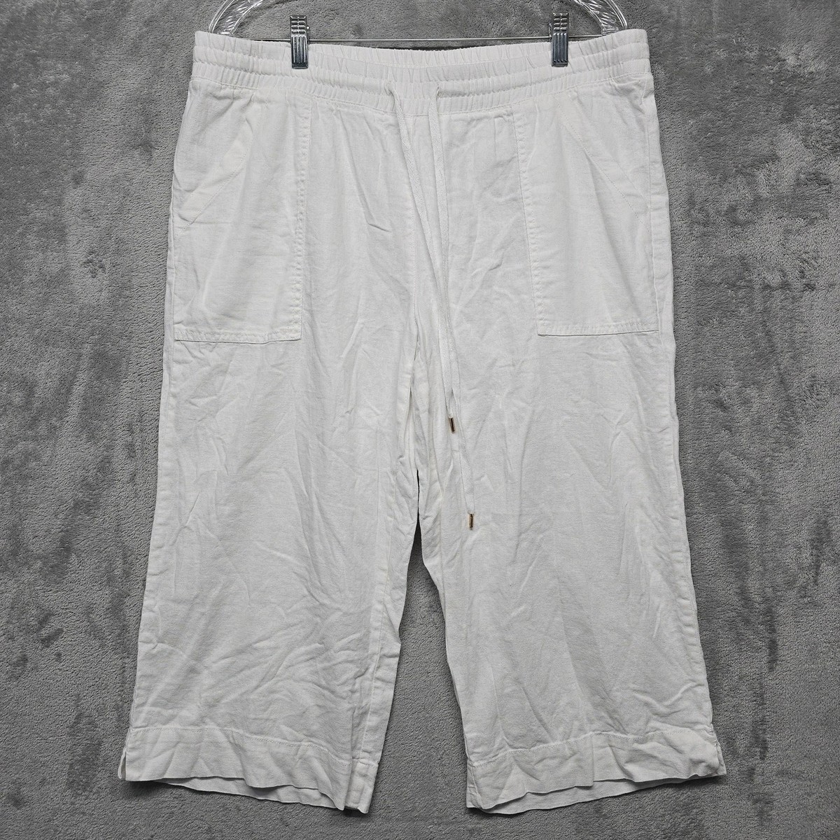 Land N Sea Pants Womens 1X White Linen Blend Drawstring Wide Leg
