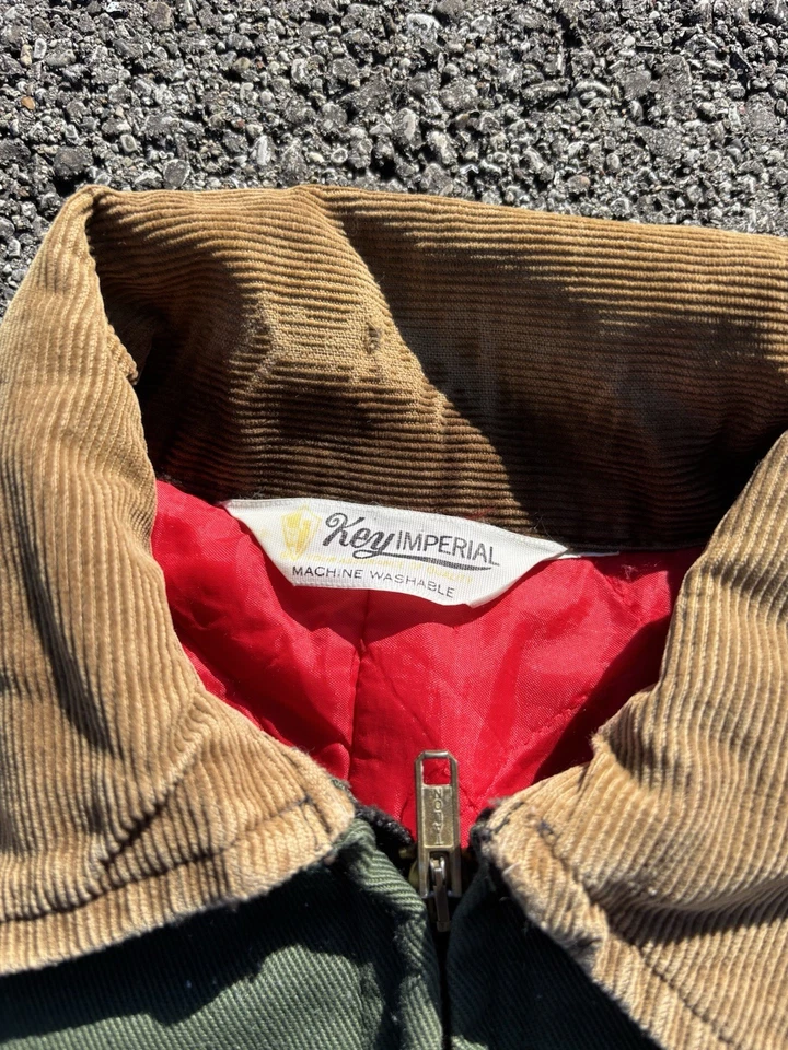 Vintage 70s Key Imperial Work Jacket Green w/ Collar Red Quilt Inside Sz M - Image 2 of 4