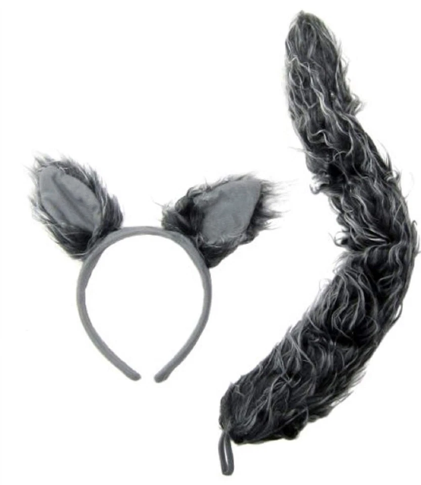 Juego de orejas y cola de lobo gris peludo talla única para fiesta de disfraces J24630 Foto 2 de 2