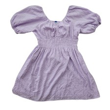 Old Navy Mini Dress Womens L Smocked Babydoll Seersucker Lilac Milkmaid Peasant