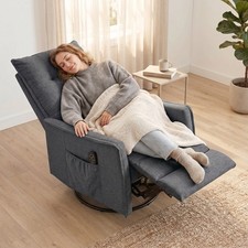 Image of Recliner Armchair, 360° Swivel Chenille Massage Recliner Chair