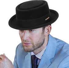 Classic 1920s Pure-Wool Roll-Brim Pork- Pie Fedora-Hat Men Women - Crushable Sho