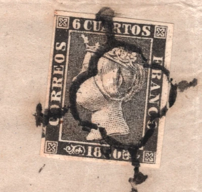 SPAIN Classic *NUMBER ONE* 6c Black ISABELLA (1850) Large Part Cover WO114 - Image 1 of 4