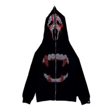 Men's Black Full Zip Hoodie Horror Skull Vampire Graphic Print Hooded