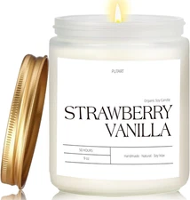 Strawberry Vanilla Highly Scented Candle for Home, 9Oz Natural Soy Aromatherapy 