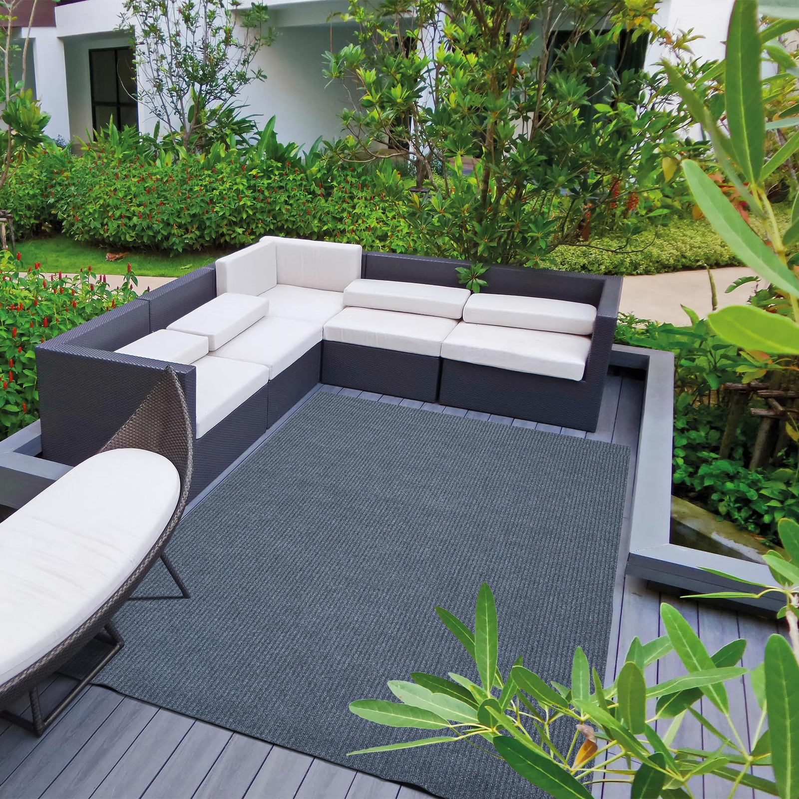 Non-Slip Rubberback 5x7 Indoor/Outdoor Rug for Living Room in Durable Solid Design