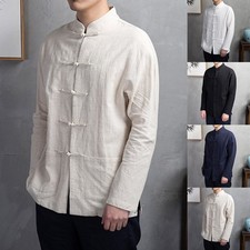 Kung Fu Tai Chi Anzug Herren Bluse Shirt Solide Farbe Langer Ärmel Jacke Top