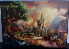 Disney Parks 2025 Exclusive All 4 Parks Canvas WDW Epcot MK Thomas Kinkade 14x10