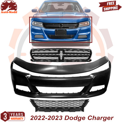 Front Bumper Cover Paintable & Grille Assembly Kit For 2015-2022 Dodge Charger