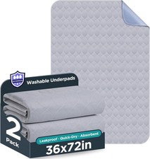 Washable Bed Pads 36" x 72" - 2 Pack Grey Waterproof Bed Pads for Incontinence