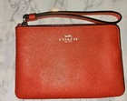 COACH 58032 Corner Zip Crossgrain Leather Wristlet Bright Poppy Red Silver Zippr
