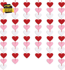 72 Red Pink White Felt Hearts Garland - NO DIY - Valentines Day Decor - Valentin