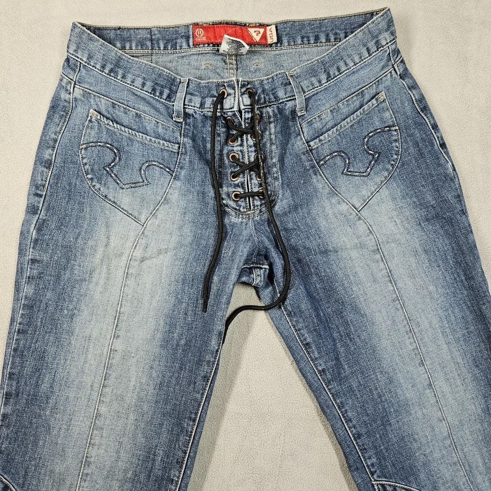 Vintage Guess Bootcut Jeans Womens Size 32 Y2K Lace Up Fly Blue Jeans Cowgirl - Image 2 of 4
