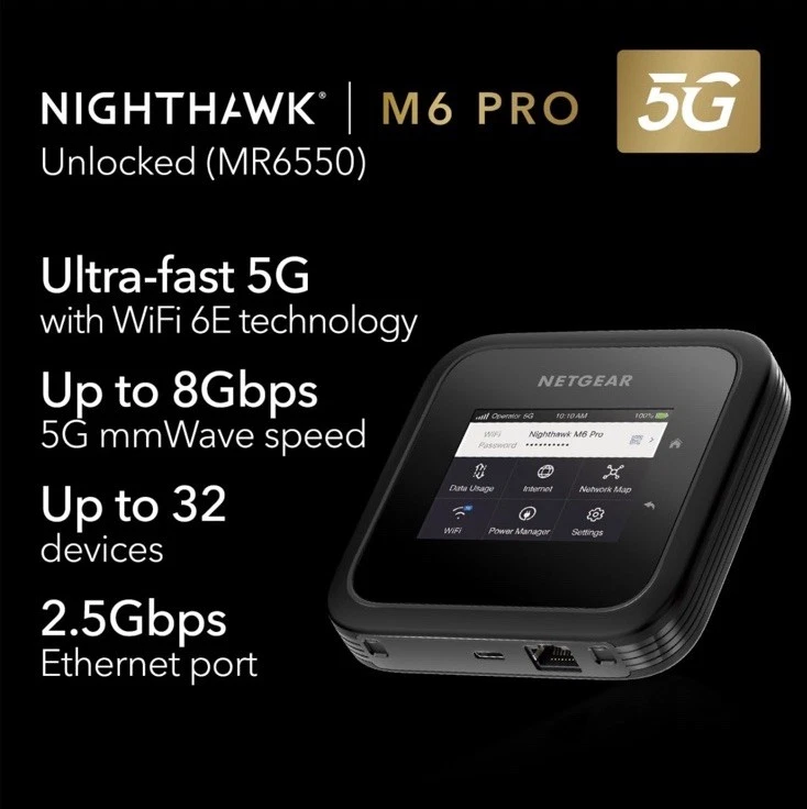 NETGEAR Nighthawk M6 Pro 5G Mobile Hotspot 8Gbps Unlocked Travel WiFi Router - Image 2 of 4