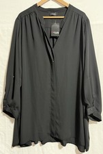 Image of Yours Black Chiffon Collarless Tunic Top Blouse Size 26/28