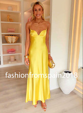 ZARA NEW WOMAN SWEETHEART STRAPPY SATIN LONG DRESS YELLOW XS-XXL 8032/351/323
